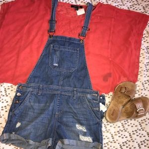 Forever 21 overall shorts with tribal pattern